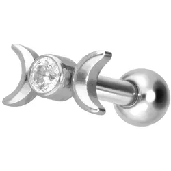 Titan Ohrpiercing mit Innengewinde 2 MONDE + KRISTALL