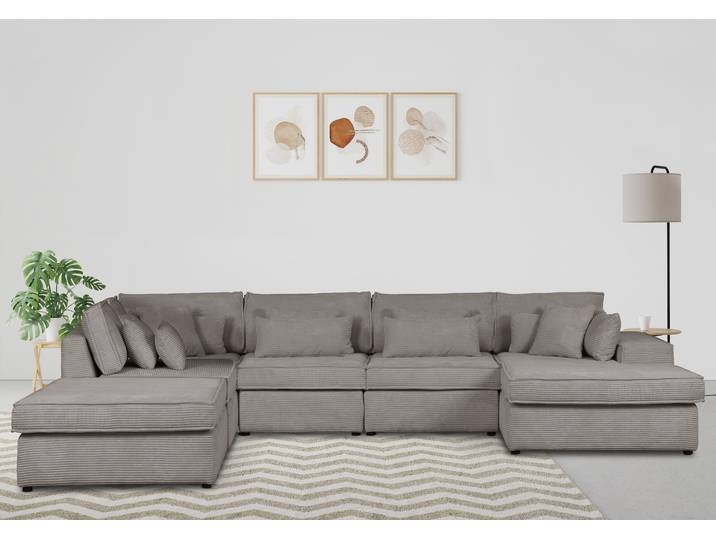 Wohnlandschaft GOODPRODUCT Enid U-Form , grau (taupe), B:460cm H:75cm, 100% Polyester, Sofas, Wohnlandschaft, 6 Teile, bestehend aus Modulen, in vielen Bezügen, auch in Breitcord