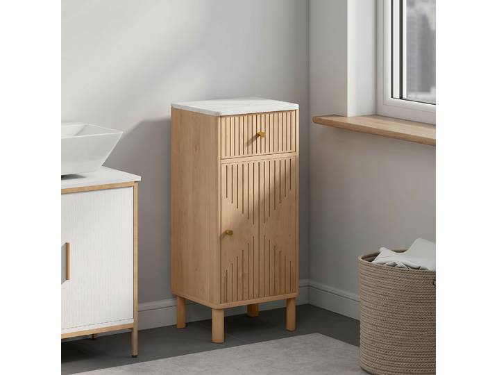 HOMCOM Meuble Salle de Bain Chêne 36x30x80cm Effet Marbre