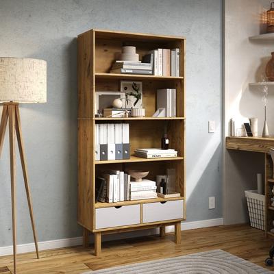 Furniture Dash   Wood Bookcase 2 Drawers Norden