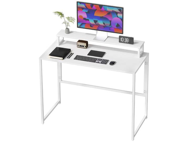 HOMCOM Schreibtisch Klappbar Computertisch mit Monitorhalterung, Weiß