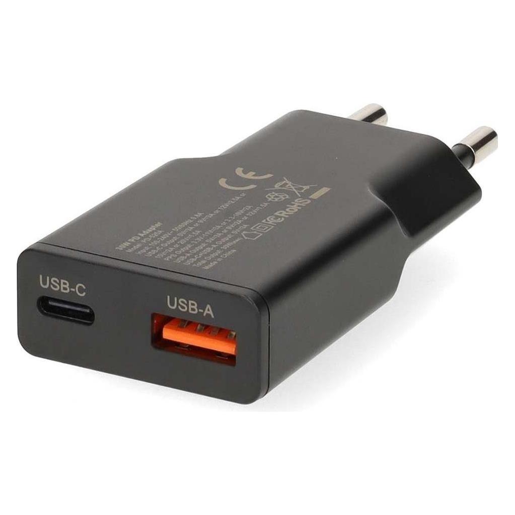 Nedis Netzladegerät | 30 W | GaN | PD3.0 30W | Schnellladefunktion | 1.5 / 2.0 / 2.5 / 3.0 A | Anzah (30 W, 2 Ports) (WCHA30BK)