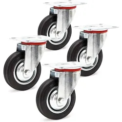 Wiltec, Möbelrollen, Lenkrollen Set 4x Vollgummirad 100mm Transportrolle 70kg Metallfelge Möbelrollen