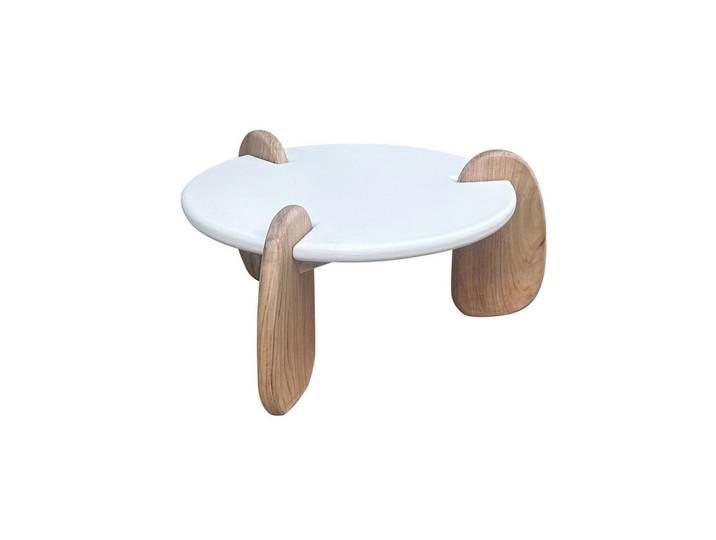 Mid.you Couchtisch, Natur, Weiß, Holz, Akazie, massiv, rund, Wange, 80x45x80 cm, Wohnzimmer, Wohnzimmertische, Couchtische