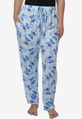 Plus Size Women's Stitch Floral Cotton Lounge Pajama Pants Lounge Pants by Disney in Light Blue (Size 5X (30-32))