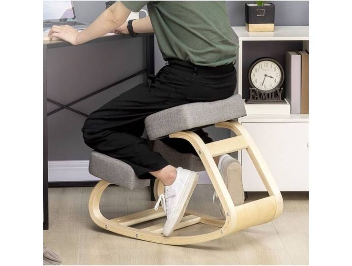 Kniestuhl ergonomique – tabouret de posture – bois – gris – 120 kg