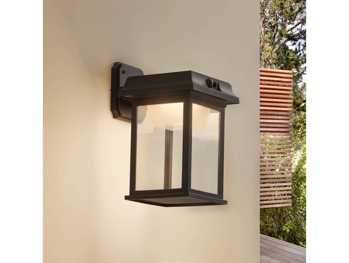 Lindby Solar-LED-Wandleuchte Latarka, Höhe 27,5 cm, Sensor Latarka, schwarz, Kunststoff, Modern