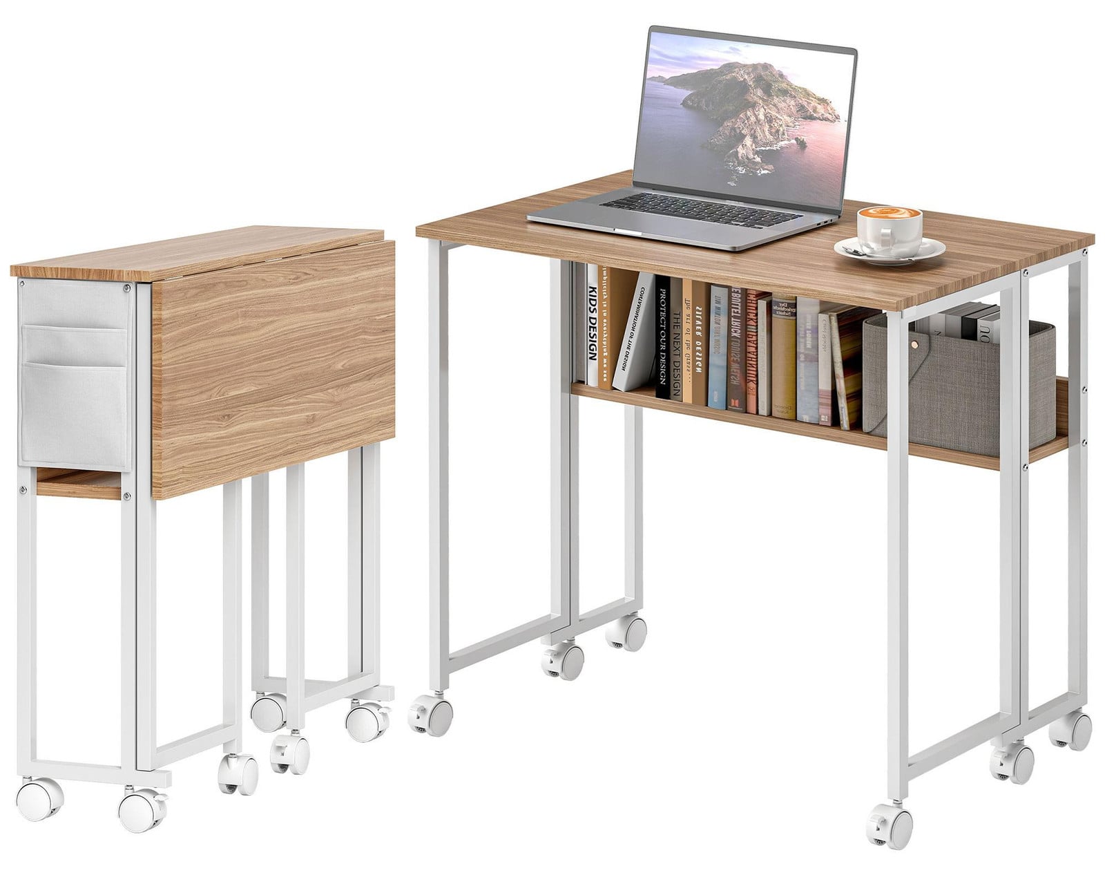 HOMCOM Opklapbaar bureau met wielen, naturel, 80 cm breed
