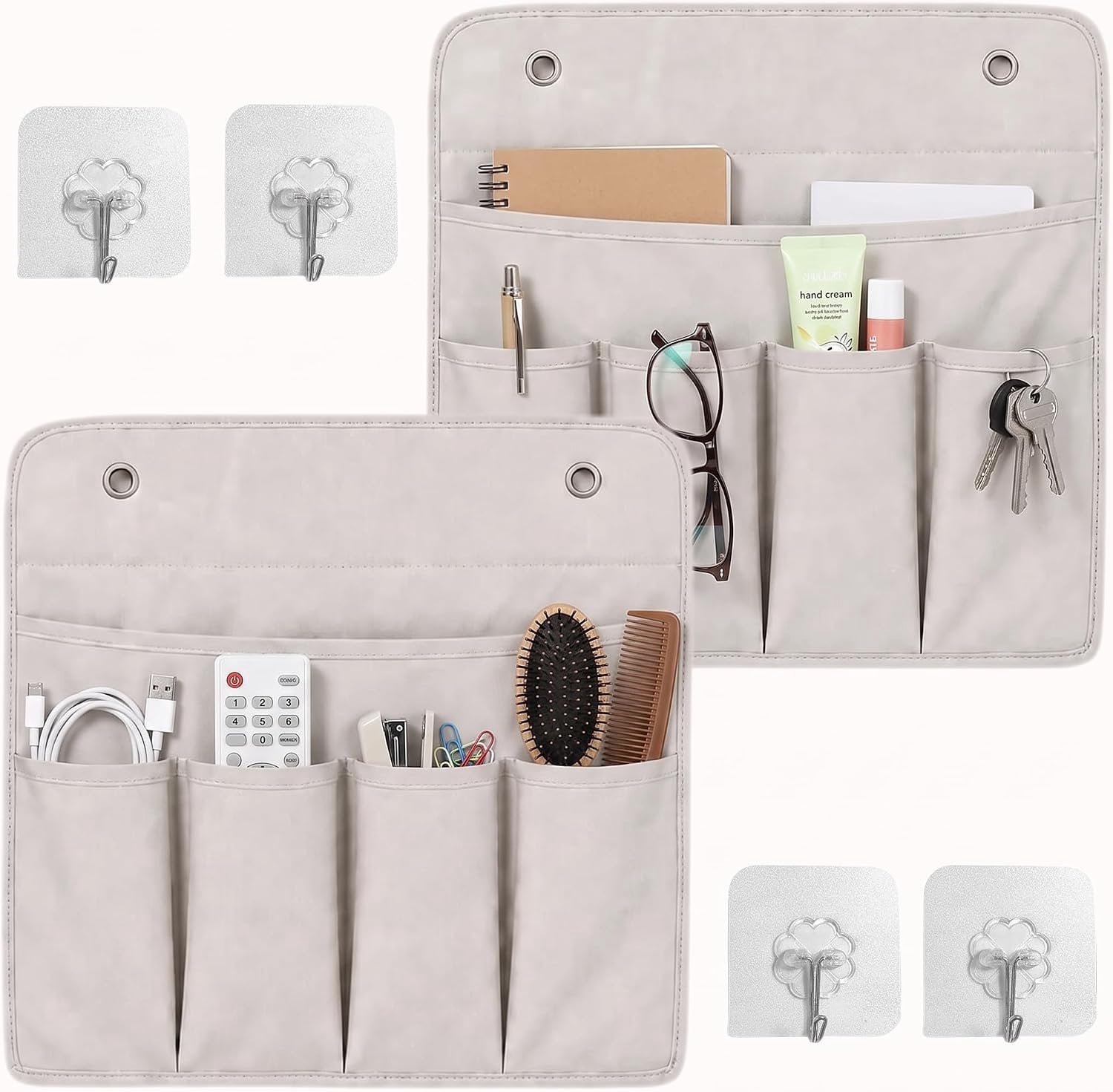 Hangorganizer met haken, 2 stuks, grijze hangende opslag met hoge capaciteit