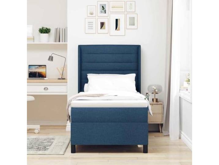 KTHLBRH Boxspringbett blau 190 x 90 cm mit Matratze und Kopfteil Rahmen aus Massivholz, verstellbares Kopfteil, Lattenrost, maximale Belastung 140 kg