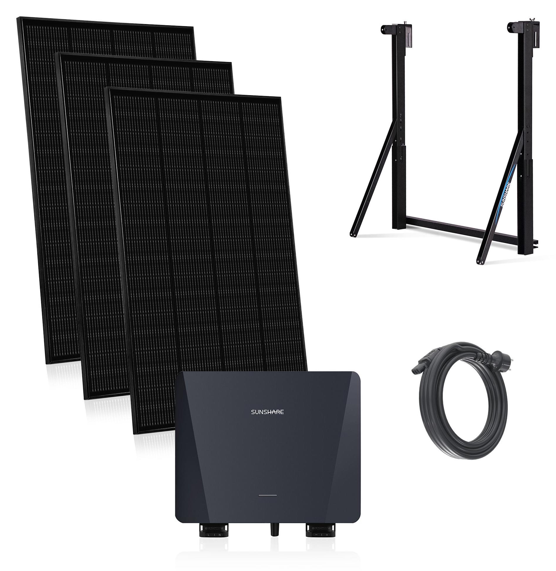 SUNSHARE Ray 600 W Balkonkraftwerk, PV-Universalhalterung, 3 x 200W Module, 800W Inverter