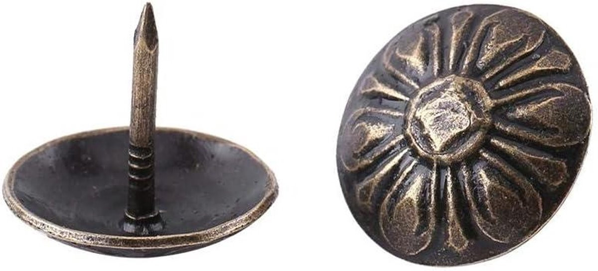Set van 100 decoratieve vintage bronzen metalen bekledingsnagels voor meubels, banken en deuren - Bruin