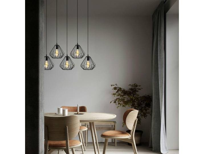 Suspension de table noire design diamant 5 abat-jour ERZIN