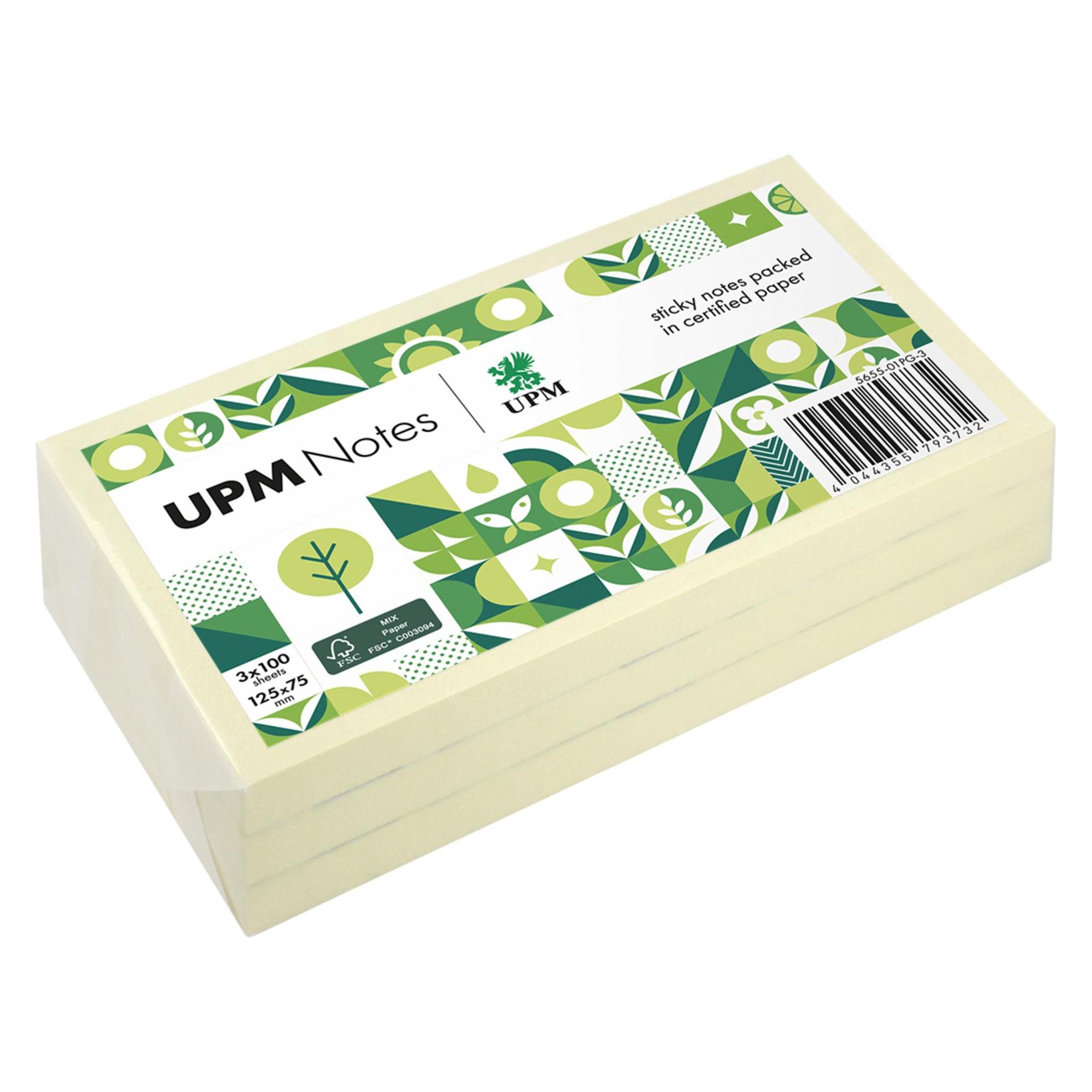 UPM Notes Haftnotiz 5655-01PG-3 125x75mm 100Bl. ge 3St. (125 x 75 mm) (5655-01PG-3)