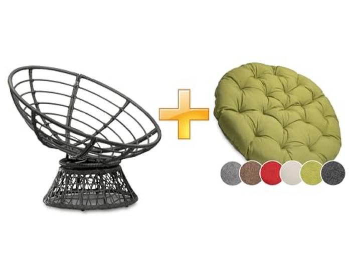 sunnypillow Papasansessel, Rattansessel Kissen Durchmesser 120cm, Grün gemütlicher Loungesessel drehbar für Wohnzimmer, Balkon Sessel Korbsessel Rattan Lesesessel, Outdoor/Indoor