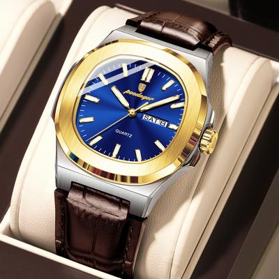 Quick Pick Pro POEDAGAR Executive Leather Men Business Watch With Luminous Date Display silver Blue