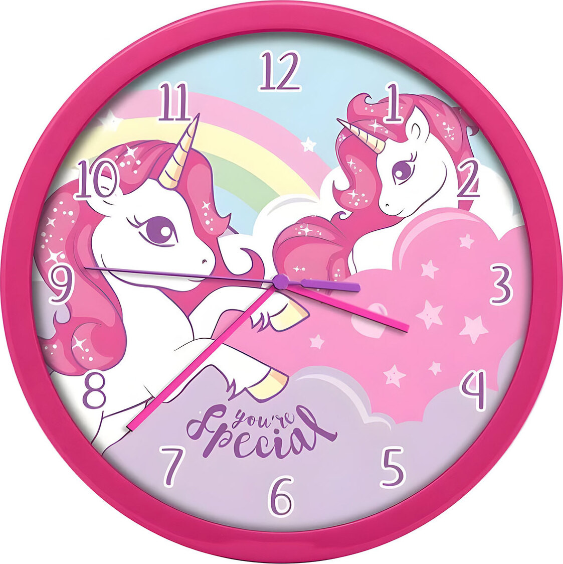 Kids Euroswan Wandklok met Eenhoorns - Donkerroze - Speciale editie