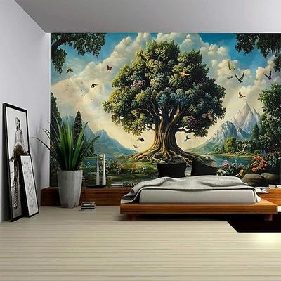 Baum des Lebens Landschaft hängender Wandteppich Mural Kunst Großer Wandteppich Mural Dekoration Fotohintergrund Teppich Vorhang Heim Schlafzimmer Wohnzimmer Dekoration