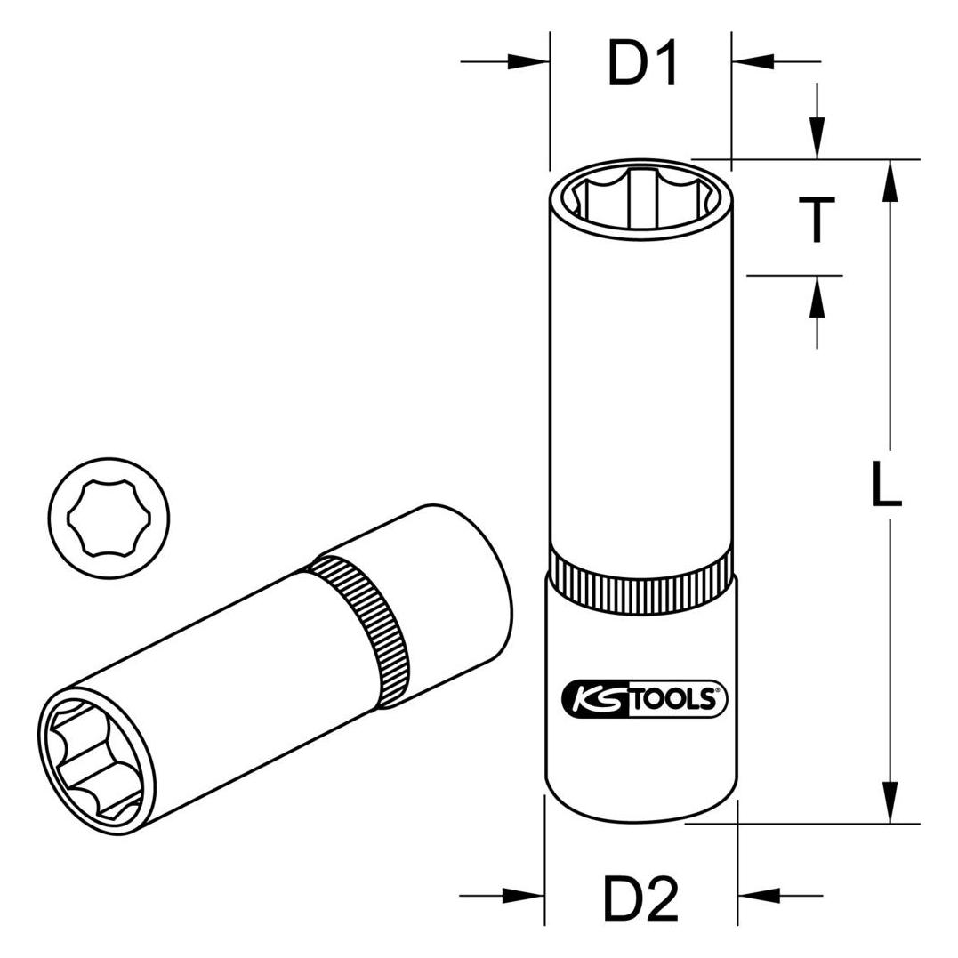 KS Tools 1/2 Stecknuss, lang, 14mm, auf Hänger (14 mm) (911.1244-E)