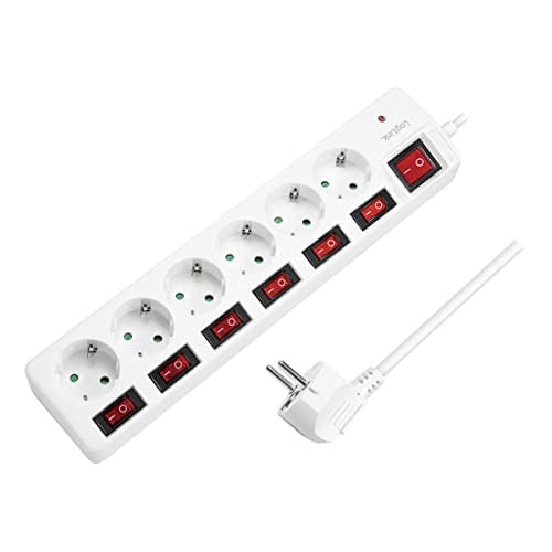 LogiLink LPS250 6-voudige stekkerdoos met overspanningsbeveiliging en schakelaars, wit