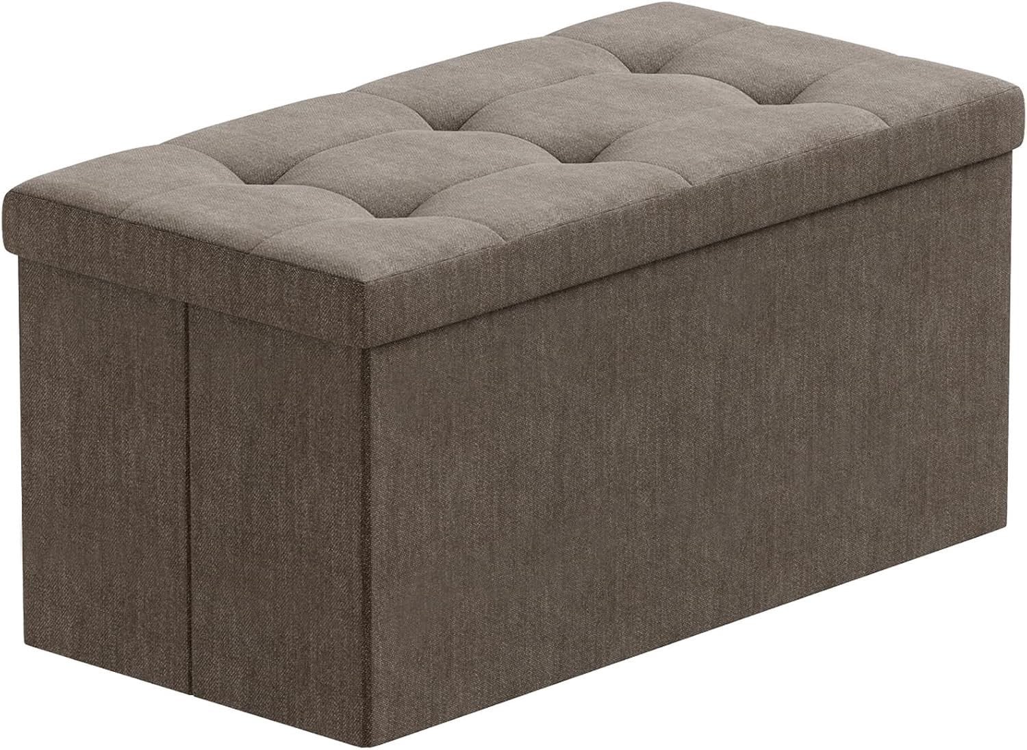 Multifunctionele Vouwbare Linnen Opbergdoos en Voetenbank - Bruin - B/D/H: 76 x 38 x 38 cm
