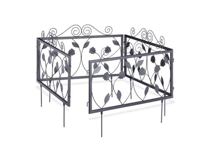Relaxdays Beetzaun Schwarz Metall 4er-Set, 225x47x1.5 cm, Gartenzubehör, Hochbeet
