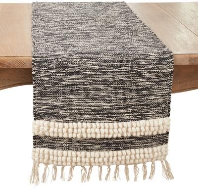 "Saro Lifestyle Striped Pom Pom with Fringe Table Runner - 16""x72"""