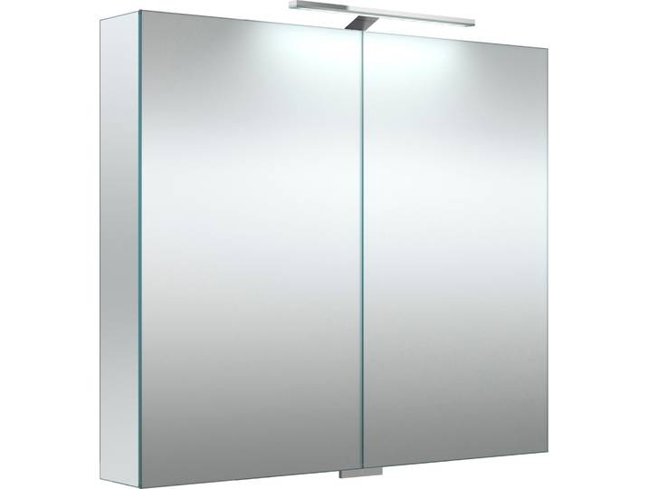 Spiegelschrank WELLTIME G-Line , transparent, B:80,8cm H:70cm T:13cm, FSC-zertifizierter Holzwerkstoff, Schränke, Spiegelschrank, doppelseitig verspiegelt und mit verspiegelten Seitenwänden, Softclose