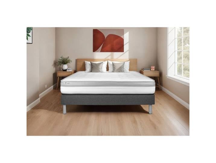 Ensemble Matelas Sommier 150x200 cm - Sommier Gris (en kit) - Vital Relax Gris