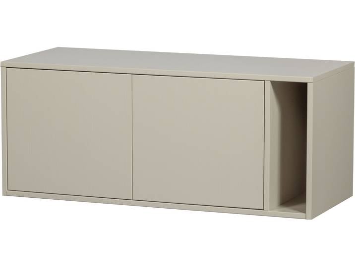 Lowboard WOOOD Settle Down FSC-Kiefernholz mit Druckmechanismus, H45 x B108 x T44 cm , beige (grau), B:108cm H:45cm T:44cm, Massivholz, Sideboards, Lowboard, Kabelöffnung, beidseitig montierbar, Schutzlackiert, Pfleigleicht