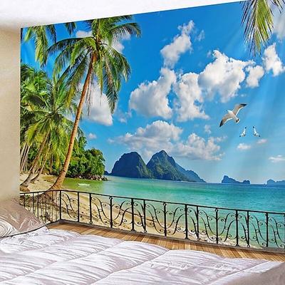 Wandteppich Kunst Dekor Decke Vorhang Picknick Tischdecke hängen zu Hause Schlafzimmer Wohnzimmer Wohnheim Dekoration Urlaub Urlaub Landschaft Meer Ozean Strand Kokosnussbaum Wandtuch XXL Natur