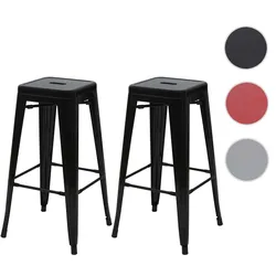 2er-Set Barhocker HWC-A73, Barstuhl Tresenhocker, Metall Industriedesign stapelbar ~ schwarz