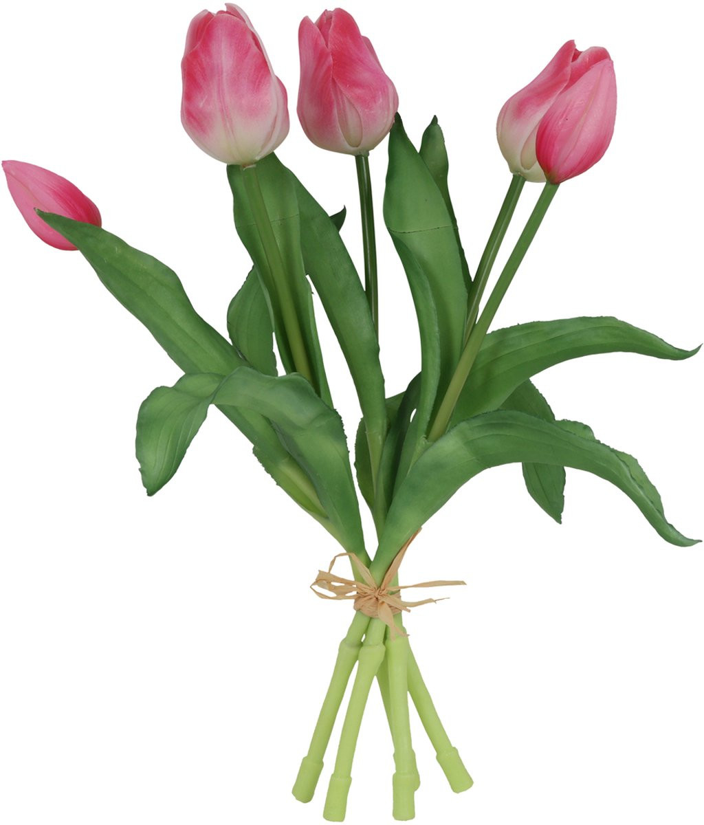 Countryfield Kunstboeket Tulpen - Roze en Wit - 5 Stuks