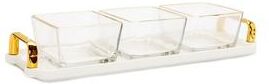 Classic Touch Sectional Bowl Serving Dish White Tray with Glass Bowls Gold Trimmed