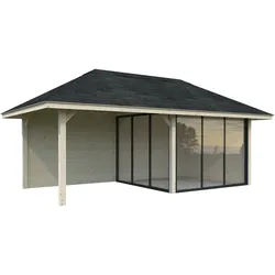 Palmako Pavillon Bianca 16,6 m2 Set 505 Slide Plus mit Isolierglas-Schiebetüren transparent tauchgrundiert