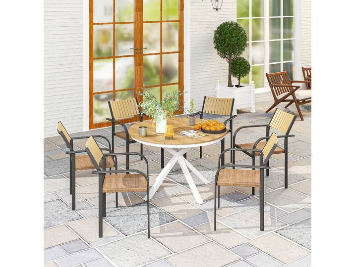 Outsunny Table Ronde Ø118cm Aluminium Teck Patio Balcon