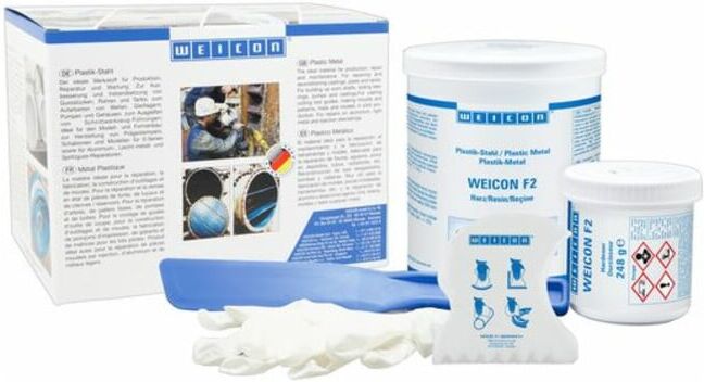 WEICON F2, aluminiumgefülltes Epoxidharz-System für Reparatur und Spaltausgleich, 2 kg, aluminium metallic (10200020)