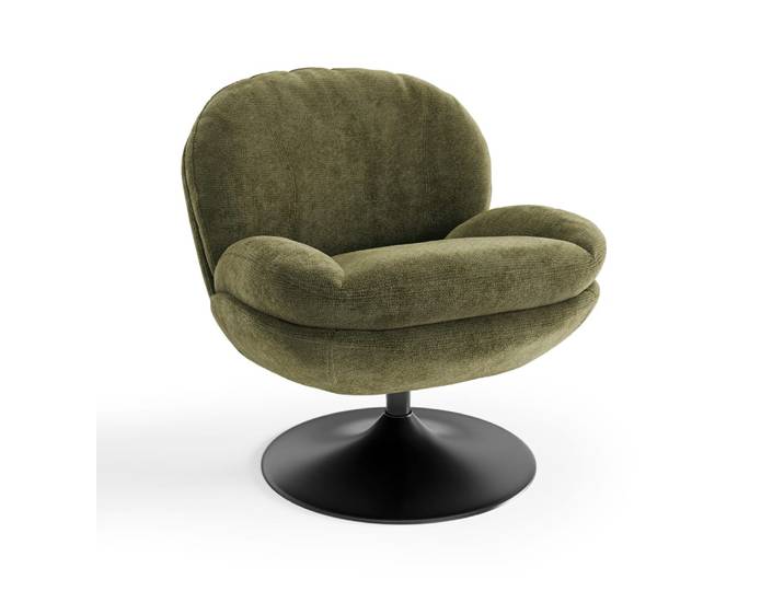 Fauteuil pivotant en velours bouclé vert vintage