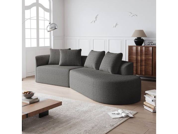 Logidon Canapé d'angle Chenille Gris Foncé Grand 4 Places