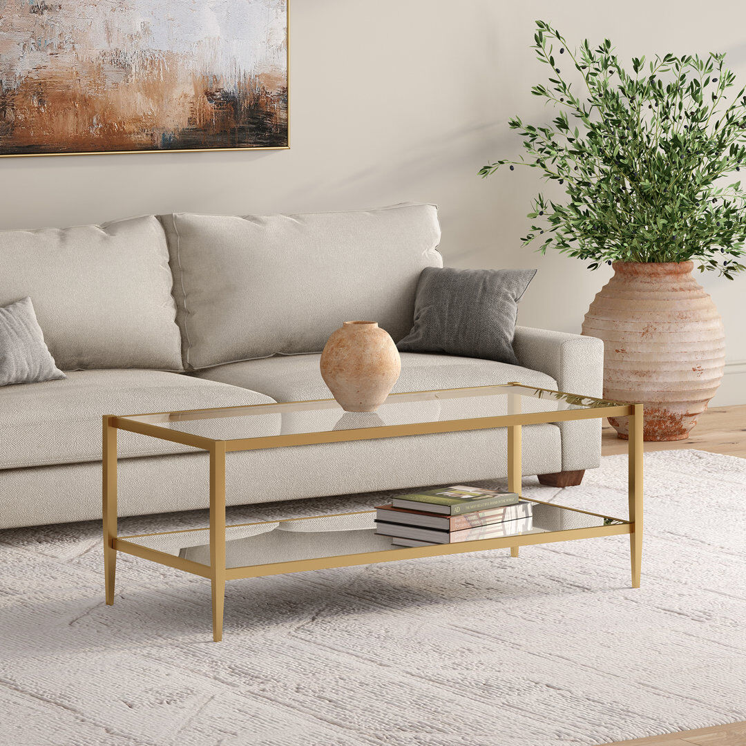 Hudson&Canal Hera Four Leg Coffee Table with Storage Brass 43.2cm H X 114.3cm W X 50.8cm D