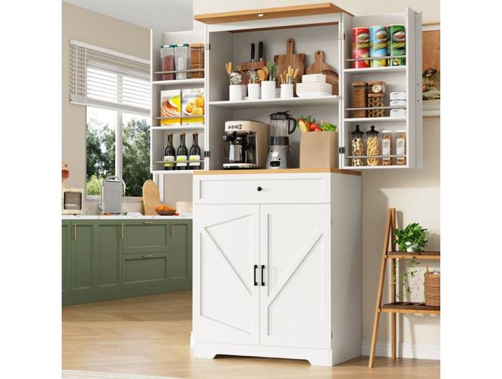 Buffet de Cuisine VIVRYN 80 x 40 x 180 cm 4 portes MDF -Blanc