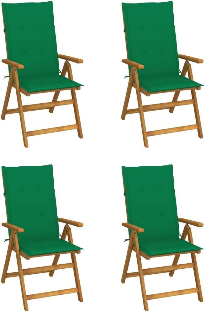 4 Gartenstühle aus massivem Akazienholz mit Kissen, wetterfeste Sessel für den Außenbereich, Terrassen- und Gartenmöbel, Grün