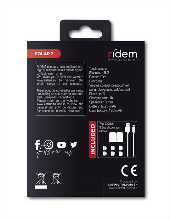RIDEM Auricolari In Ear Polar 7-bianco