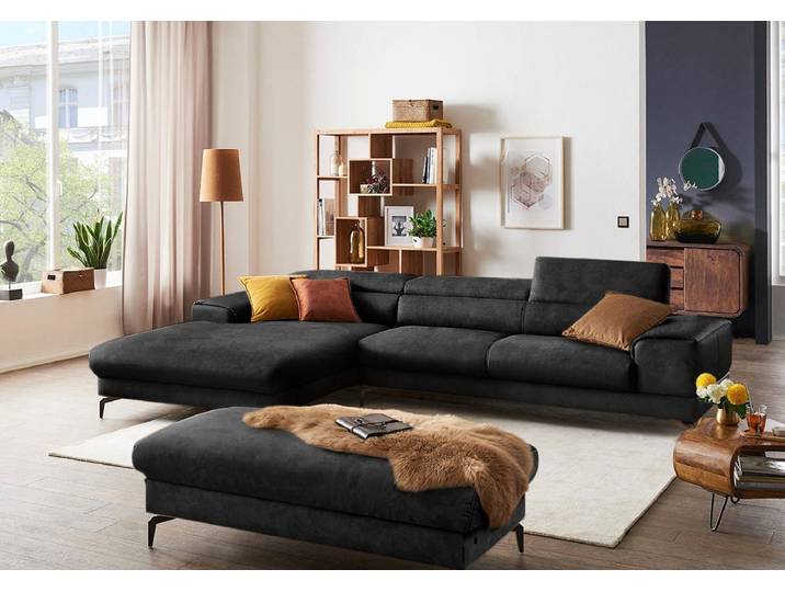 Ecksofa, Luxus-Microfaser in Lederoptik, Anthrazit, 343×193 cm, Kopfteilverstellung, Modern, W.SCHILLIG