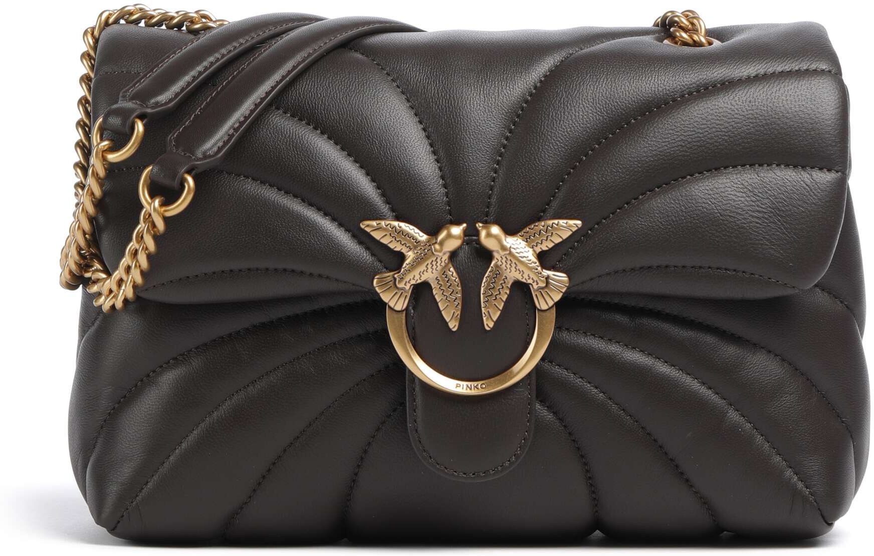 Pinko Love Puff Classic Schultertasche aus Leder, braun
