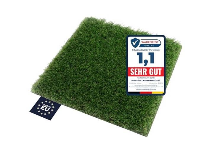 Primaflor Kunstrasen Jazz 400x250 cm Grün 40 mm UV-stabil & wetterfest wasserdurchlässig weicher Rasenteppich Meterware Outdoor Bodenbelag für Balkon, Terrasse, Garten & Gewerbe
