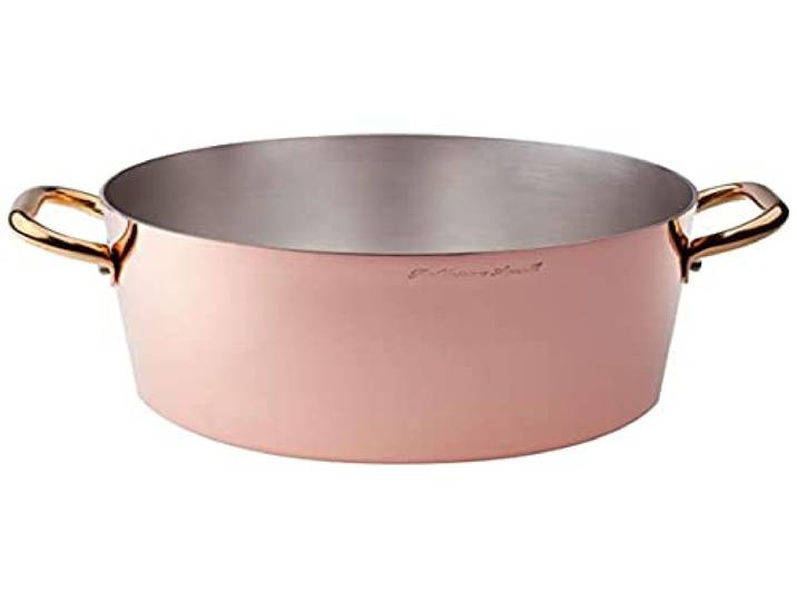Pentole Agnelli ALCU10424 Hoher Topf, handverzinntes glattes Kupfer, mit zwei Messinggriffen, 24 cm