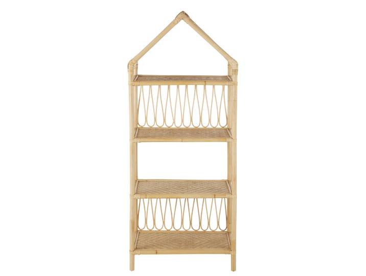 Beigefarbenes Kinderbücherregal aus Rattan und Bambus