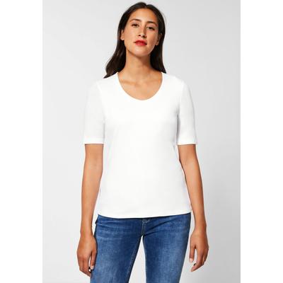 T-Shirt STREET ONE "Style Palmira", Damen, Gr. 44, weiß, Stoff, Obermaterial: 50% Baumwolle, 50% Modal, unifarben, Basic, körpernah hüftlang, Rundhals, eingesetzt abgesteppt, Shirts T-Shirt, im Basic Style