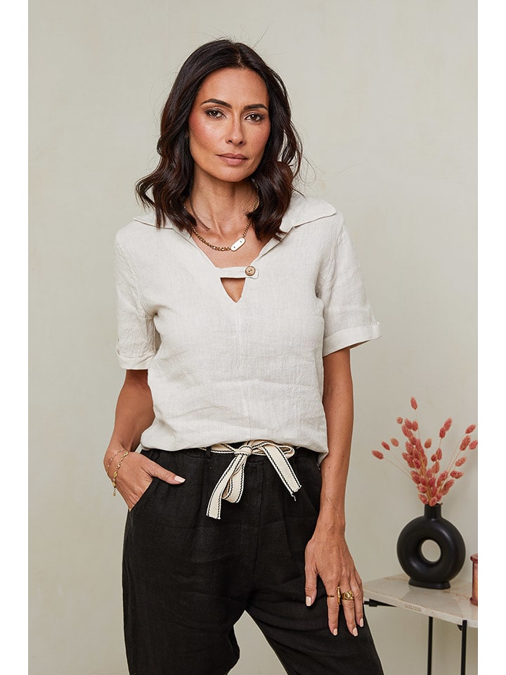 Le Monde du Lin Leinen-Bluse in Creme - 40/42